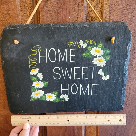 Home Sweet Home Handpainted Slate Sign, Signed MF - Picture 6 of 8